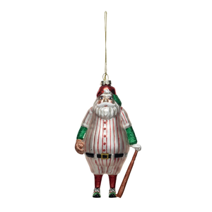 Glass Santa In Baseball Outfit Ornament