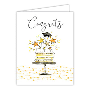 CONGRATS CAKE WITH STARS AND GRAD CAP GREETING CARD