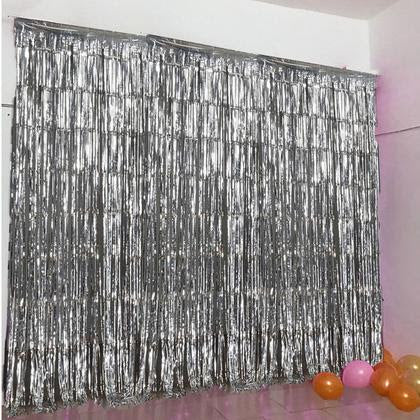 Silver Metallic Tinsel Foil Fringe Curtain
