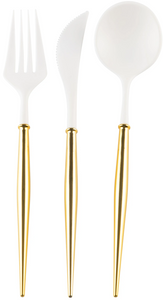 White Flatware With Gold Handle
