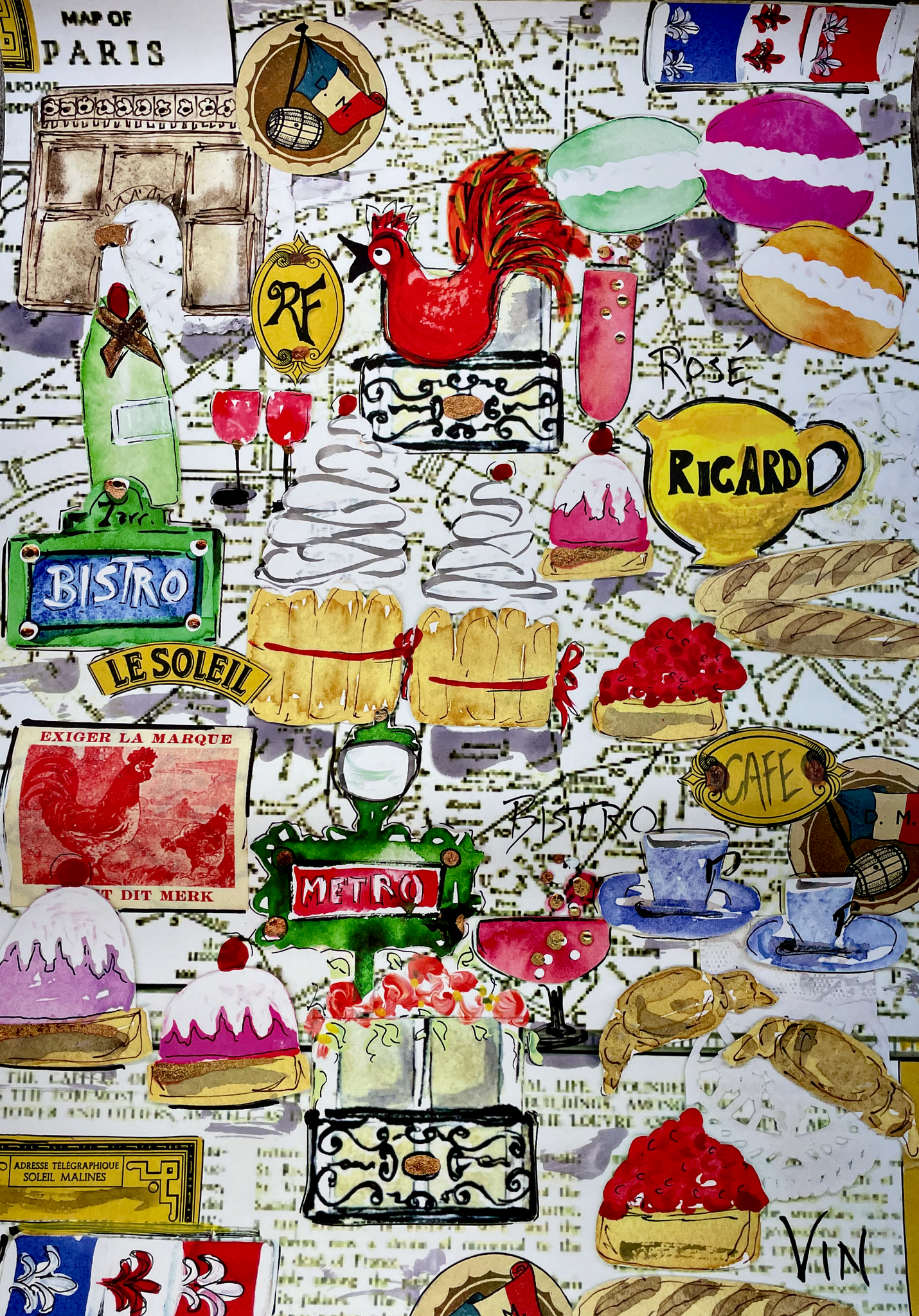Bistro Collage Wrapping Paper