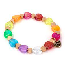 CHARM IT! Gold Rainbow Heart Bead Stretch Bracelet