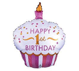 1st Birthday Cupcake 36" balloon Pink