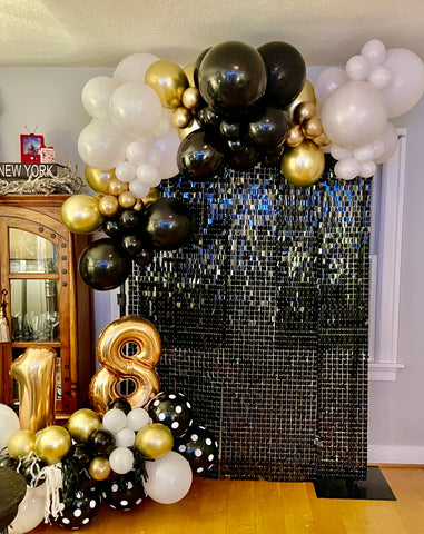 Black Square Sequin Wall Party Backdrop Rental